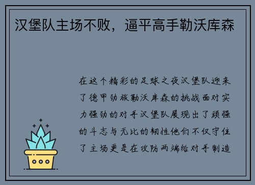 汉堡队主场不败，逼平高手勒沃库森